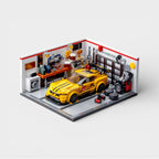 Atelier Speedbrick avec voiture exposée en briques exemple d’usage