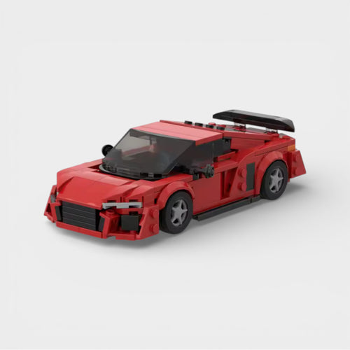 Vue avant de l'Audi R8 rouge en briques ABS à construire Speedbrick