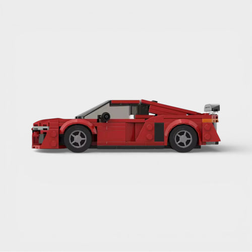 Vue de profil de l'Audi R8 rouge en briques ABS à construire Speedbrick