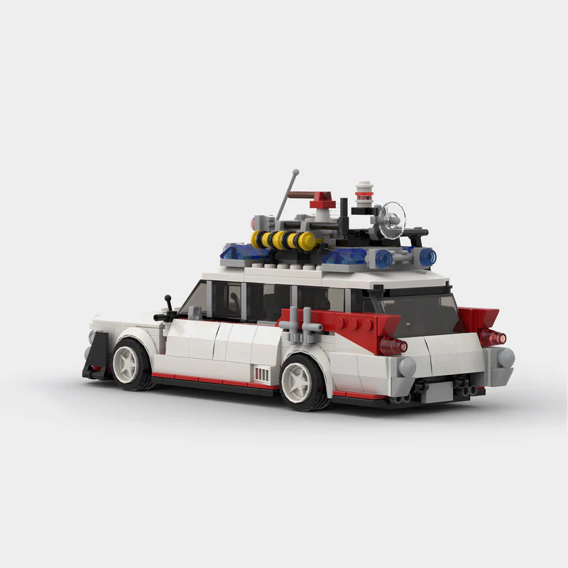 Vue arrière de la Ecto-1 Ghostbusters en briques ABS à construire Speedbrick