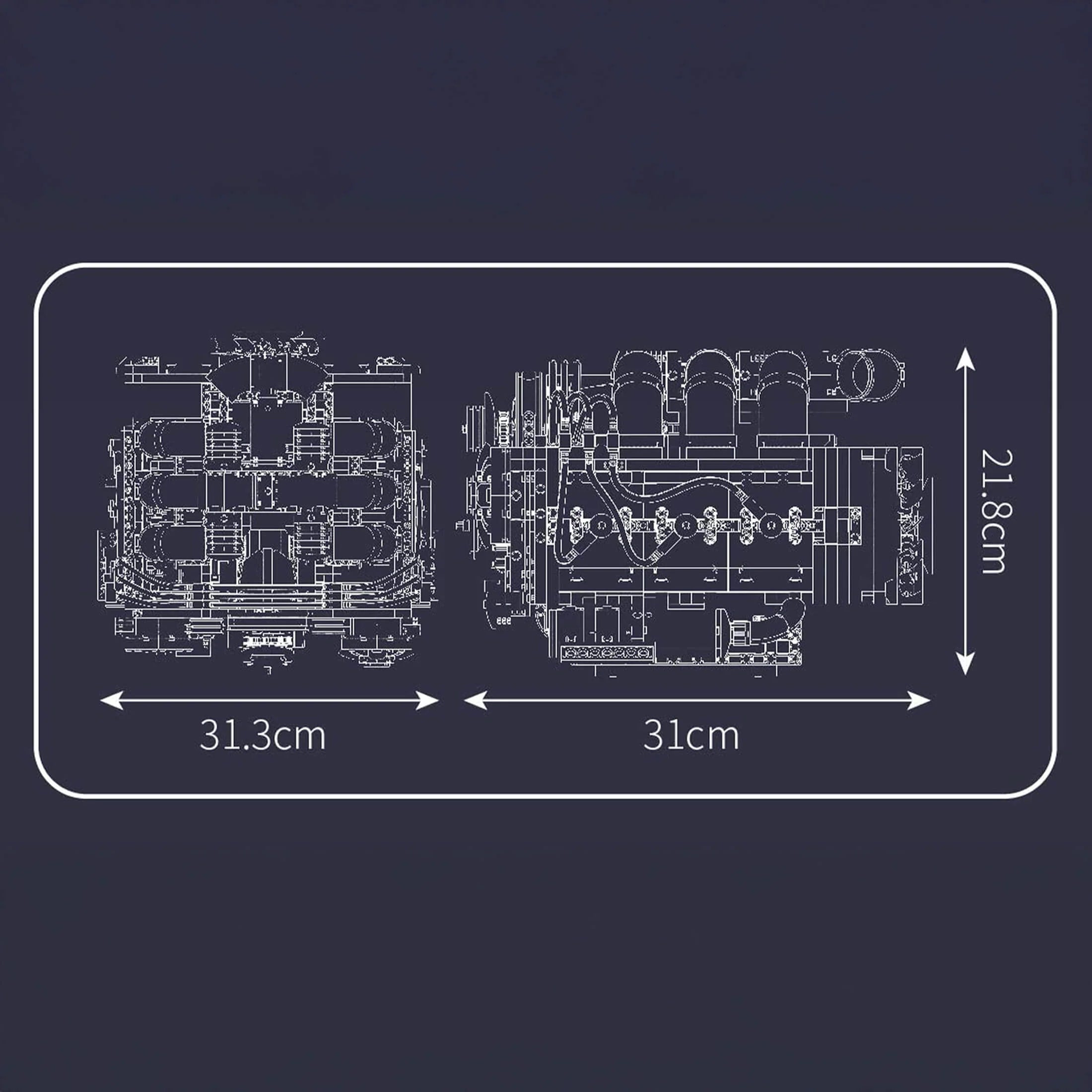 Schéma et dimensions du moteur Flat-6 Porsche en briques motorisé
