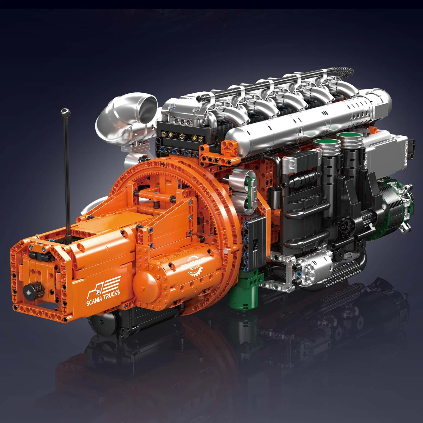 Vue arrière du moteur Scania L6 Turbo Diesel en briques motorisé