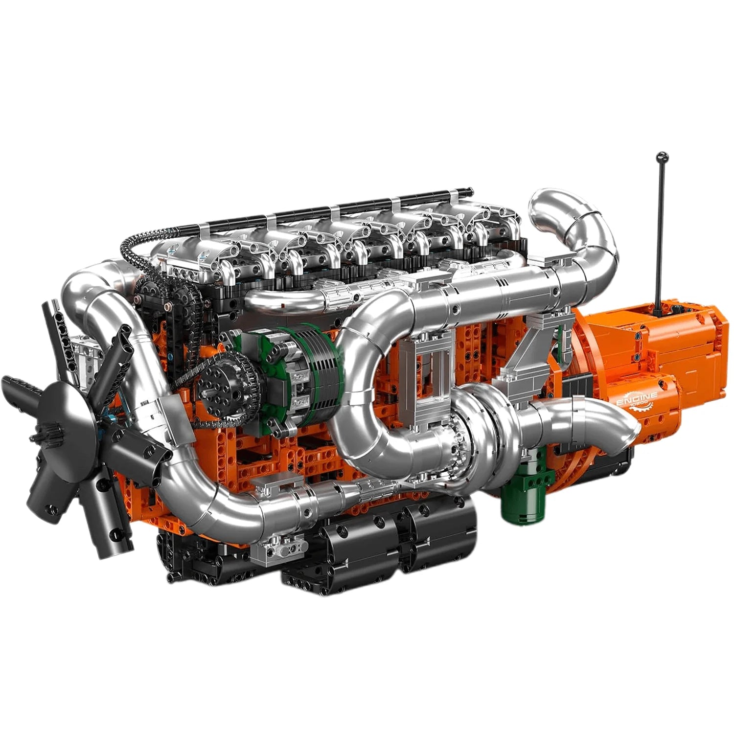 Vue avant du moteur Scania L6 Turbo Diesel en briques motorisé