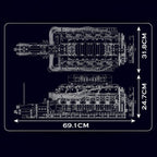 Schéma et dimensions du moteur V12 Ferrari en briques motorisé