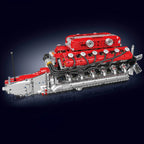 Vue de profil du moteur V12 Ferrari en briques avec boîte de vitesses