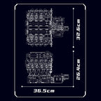 Schéma et dimensions du moteur V8 4.0L Bi-Turbo Ferrari SF90 en briques motorisé