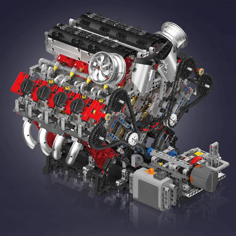Vue arrière du moteur V8 4.0L Bi-Turbo Ferrari SF90 en briques motorisé