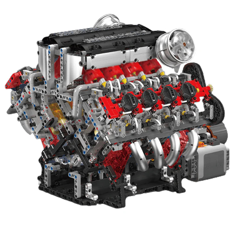 Vue avant du moteur V8 4.0L Bi-Turbo Ferrari SF90 en briques motorisé