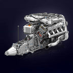Vue arrière du moteur V8 5.5L bi-turbo motorisé en briques