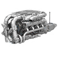 Vue avant du moteur V8 5.5L bi-turbo en briques motorisé