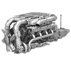Vue avant du moteur V8 5.5L bi-turbo en briques motorisé