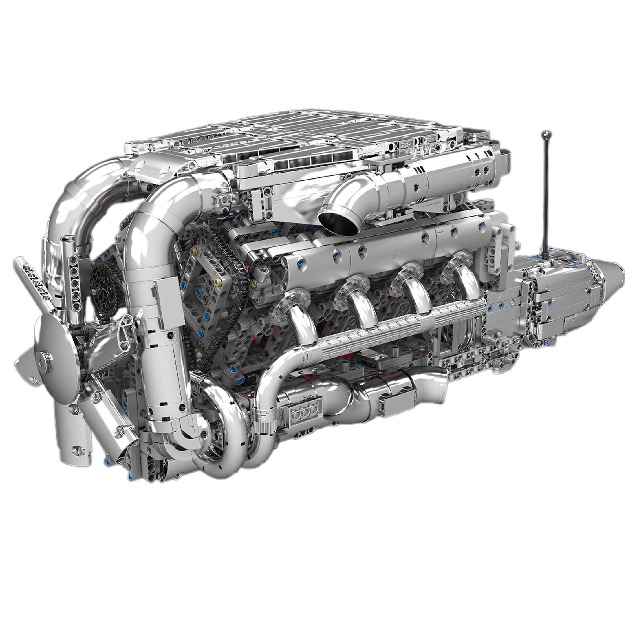 Vue avant du moteur V8 5.5L bi-turbo en briques motorisé