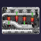 Zoom sur les composants internes du moteur V8 5.5L bi-turbo en briques