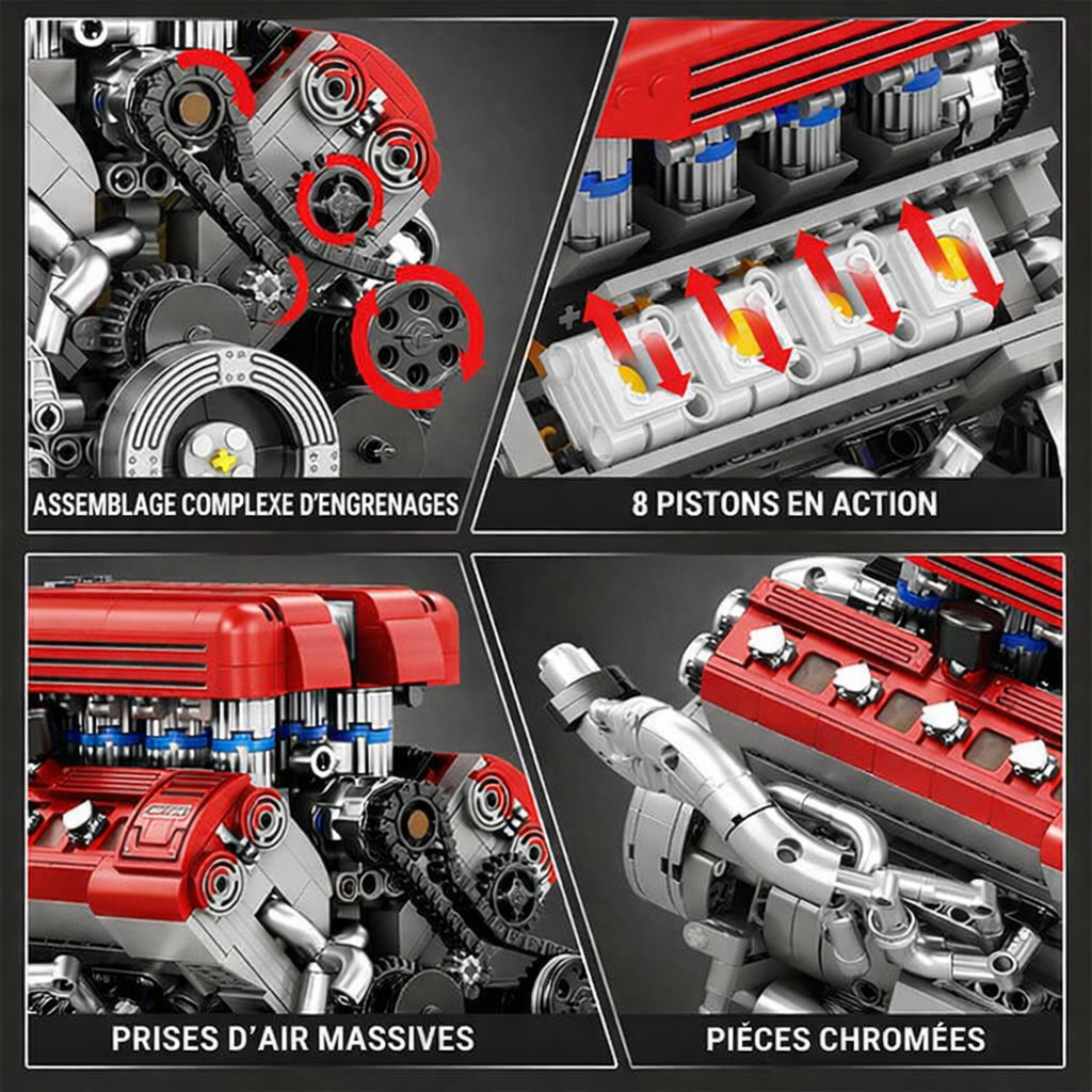 Détails mécaniques du moteur V8 F136 4.3L Ferrari en briques