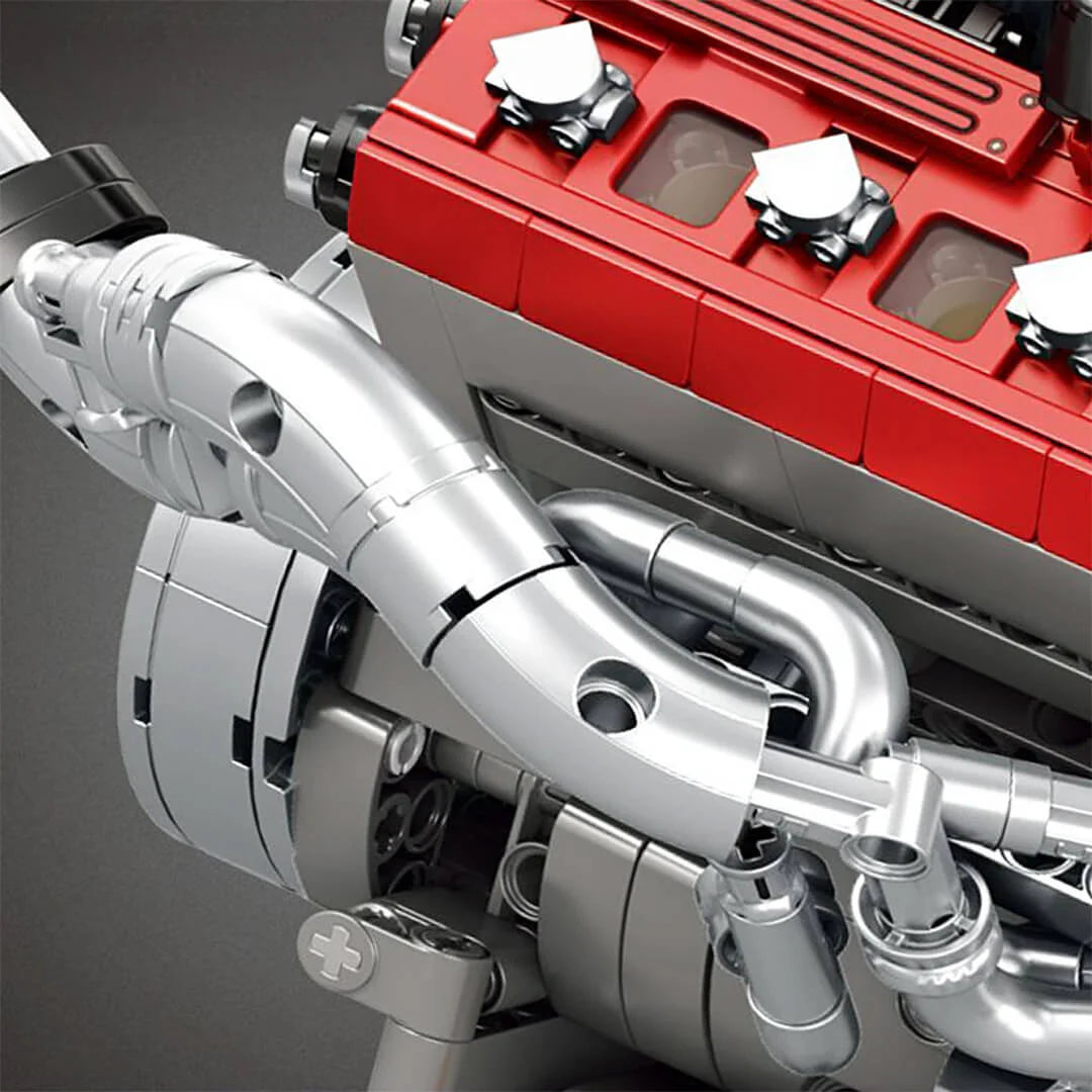 Détail avec effet chromé du moteur V8 F136 4.3L Ferrari en briques