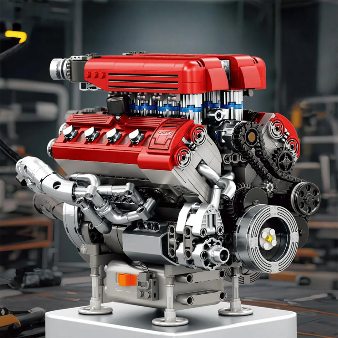 Vue arrière du moteur V8 F136 4.3L Ferrari en briques motorisé