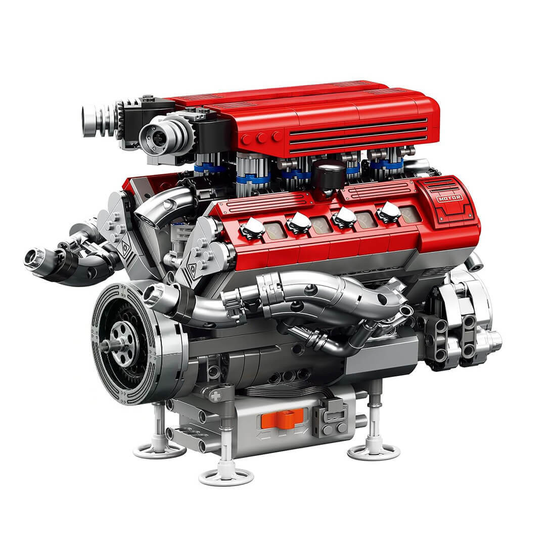 Vue avant du moteur V8 F136 4.3L Ferrari en briques motorisé