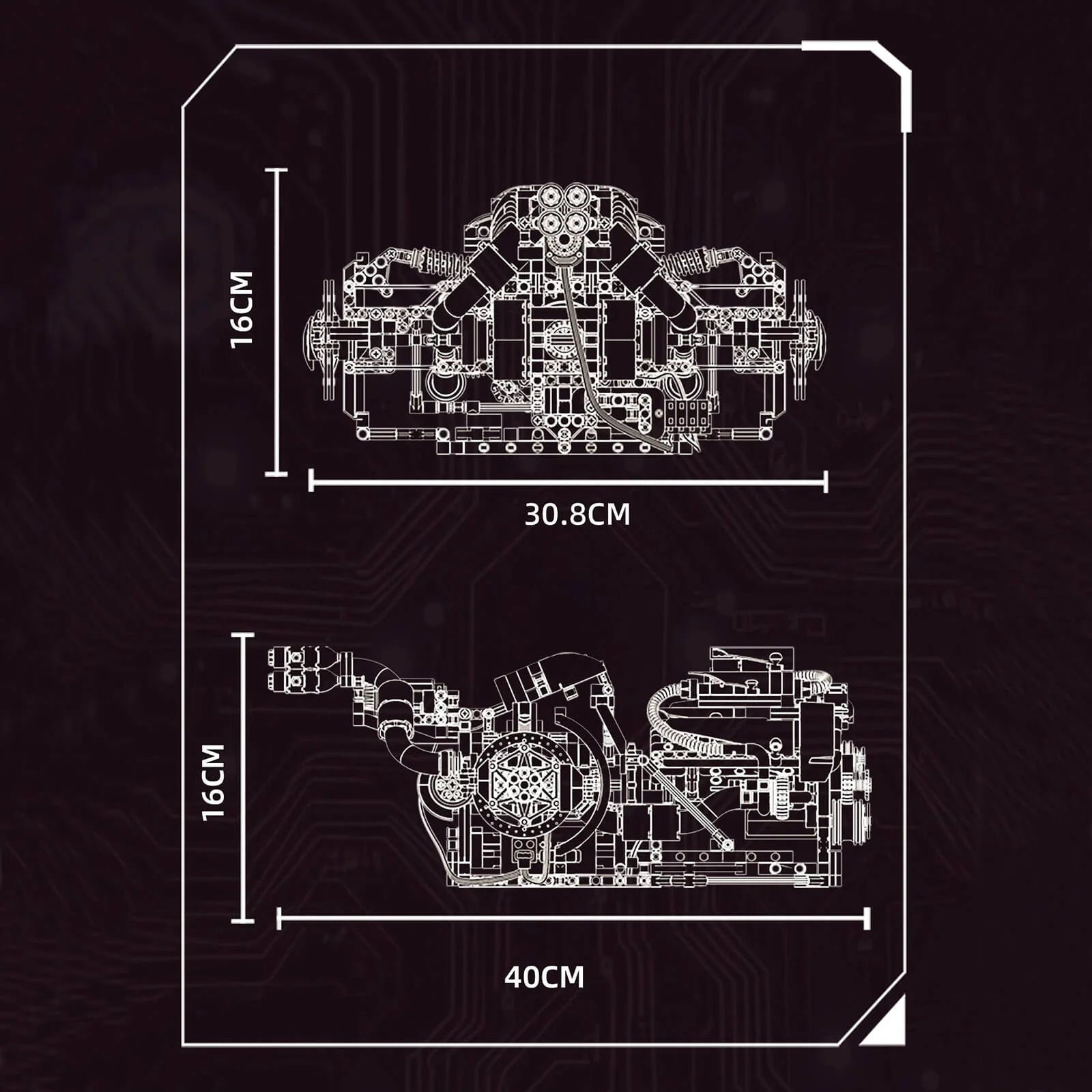 Schéma technique et dimensions du moteur V8 Supercar motopropulseur arrière en briques motorisé