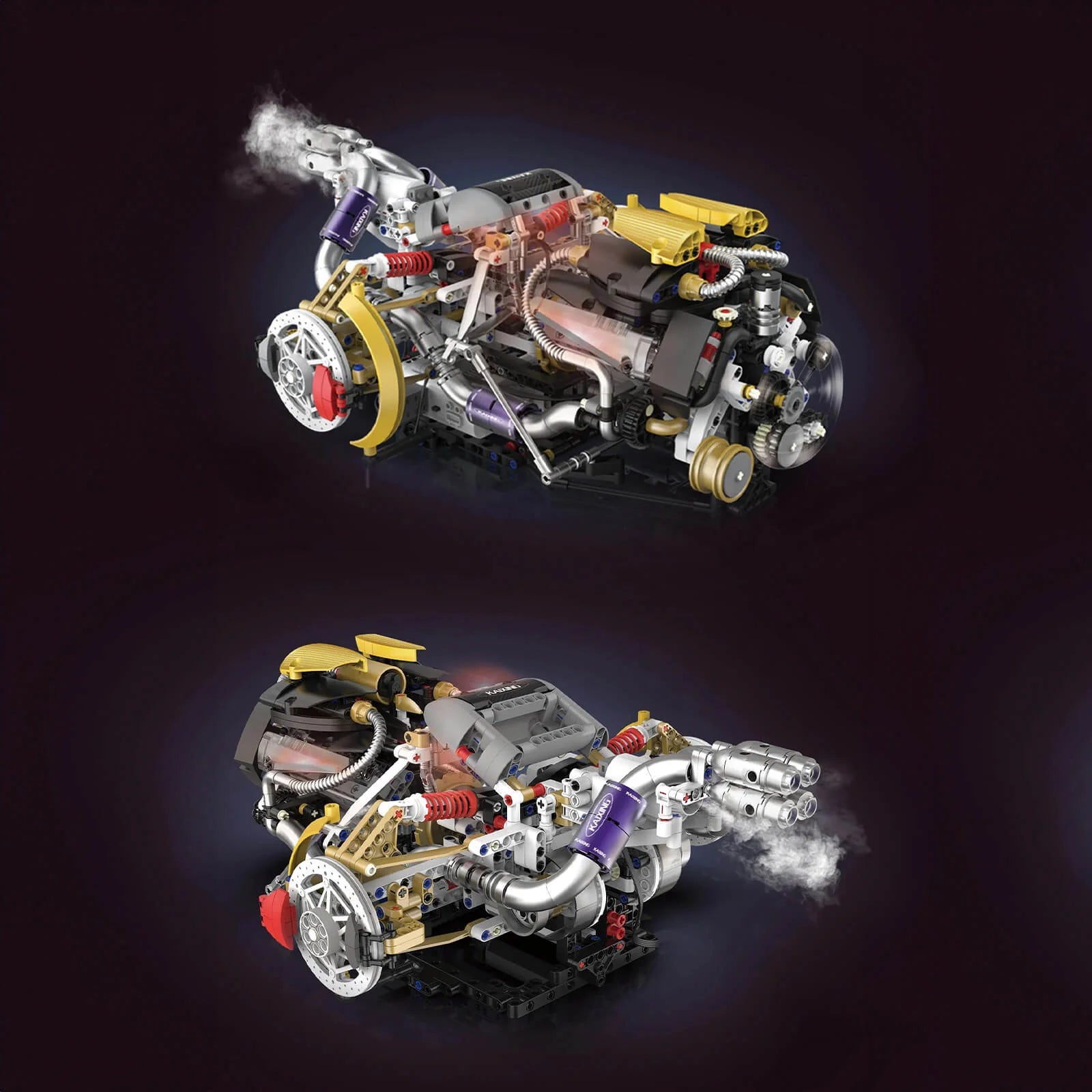 Vue avant et arrière du moteur V8 Supercar motopropulseur arrière en briques