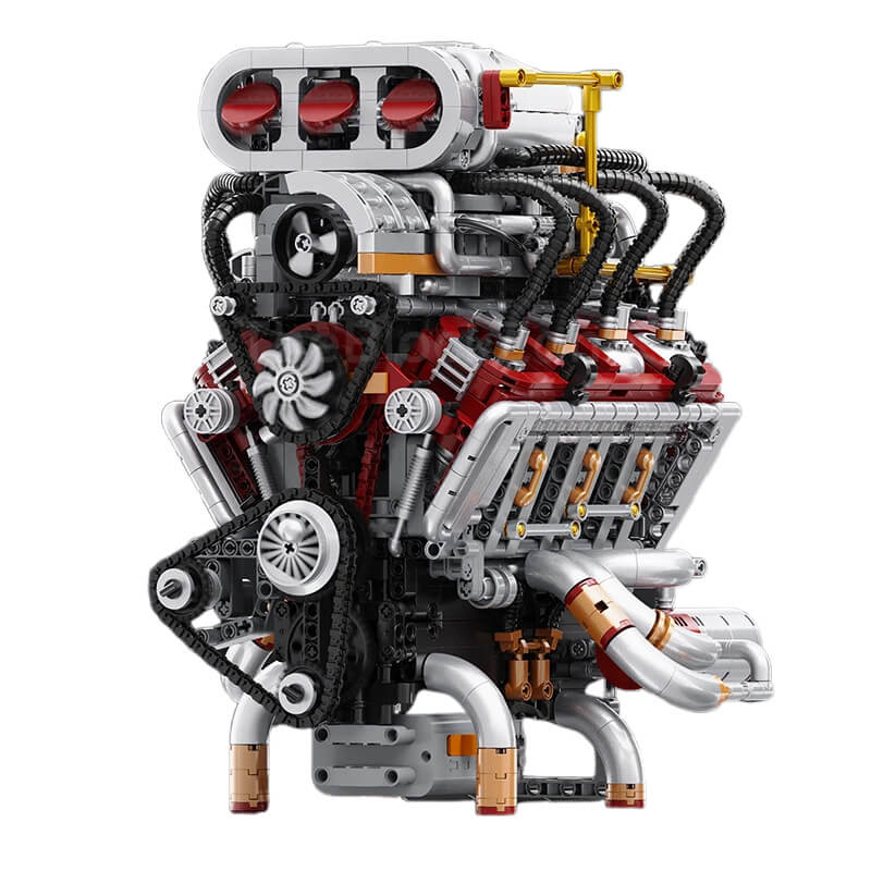 Vue avant du moteur V8 Supercharged en briques motorisé