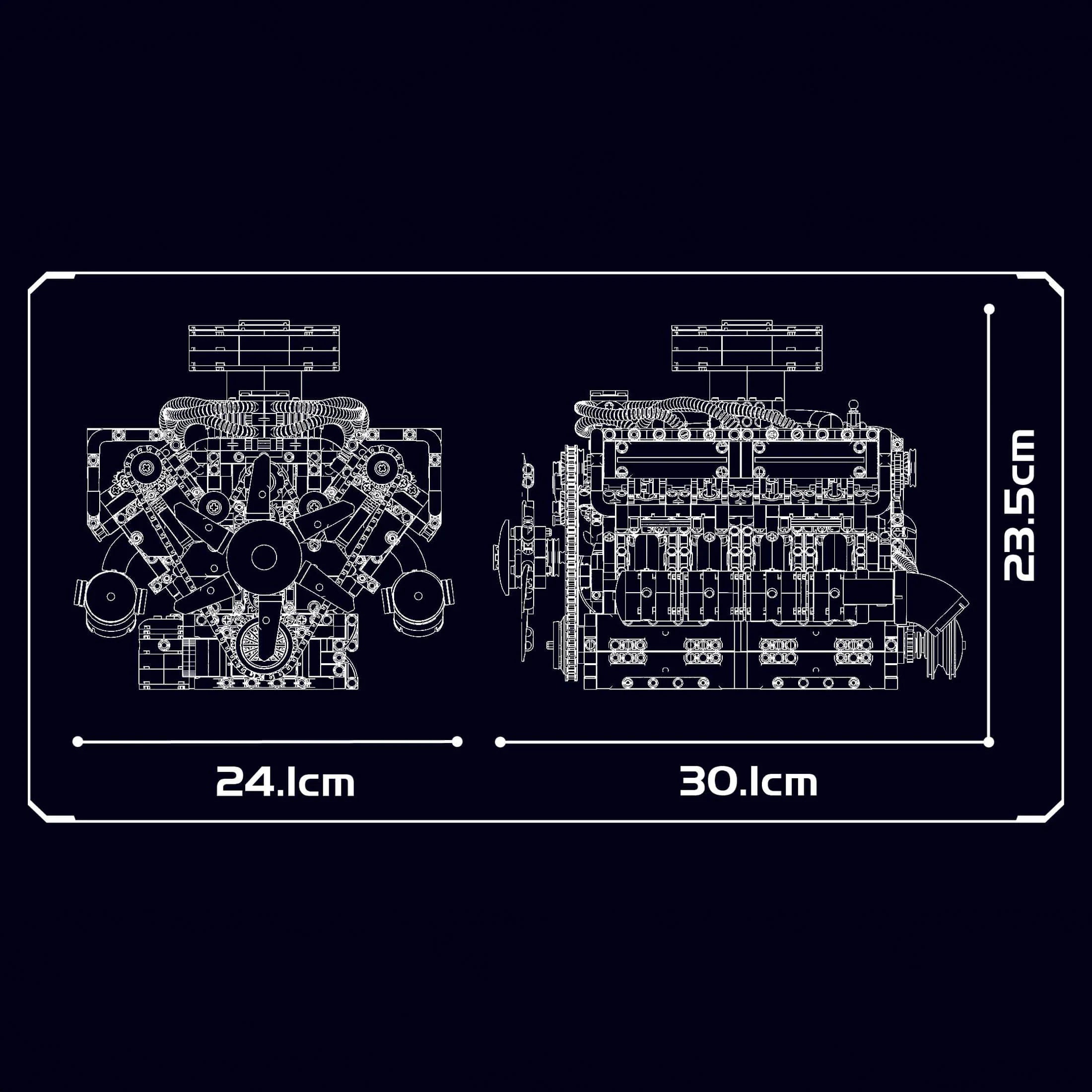 Schéma et dimensions du moteur V8 Tank Diesel en briques motorisé