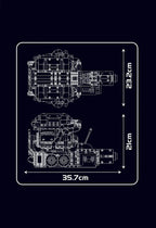 Schéma et dimensions du moteur W16 8.0L Bugatti en briques