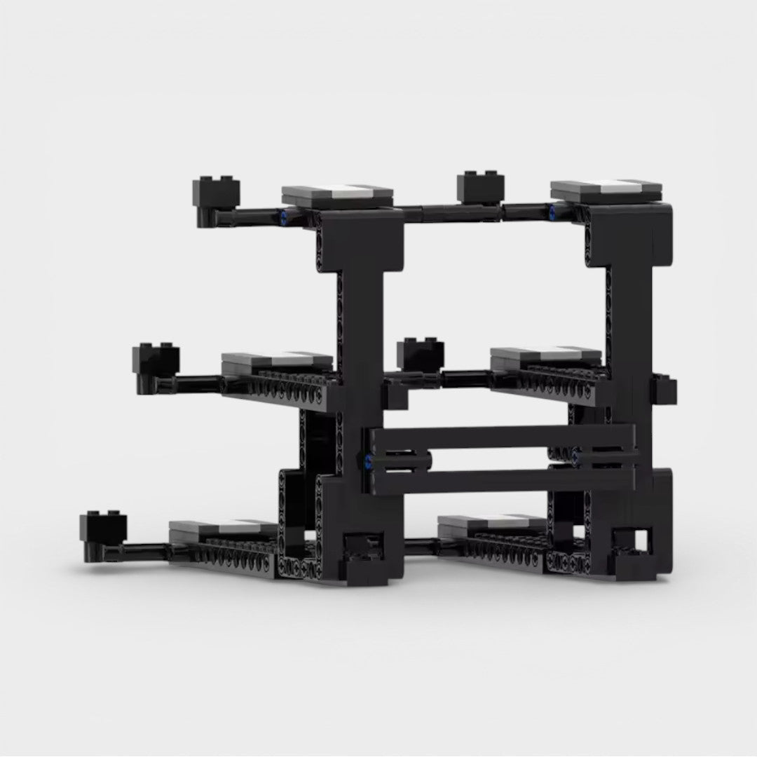 Vue arrière du présentoir pour 6 voitures en briques Speedbrick