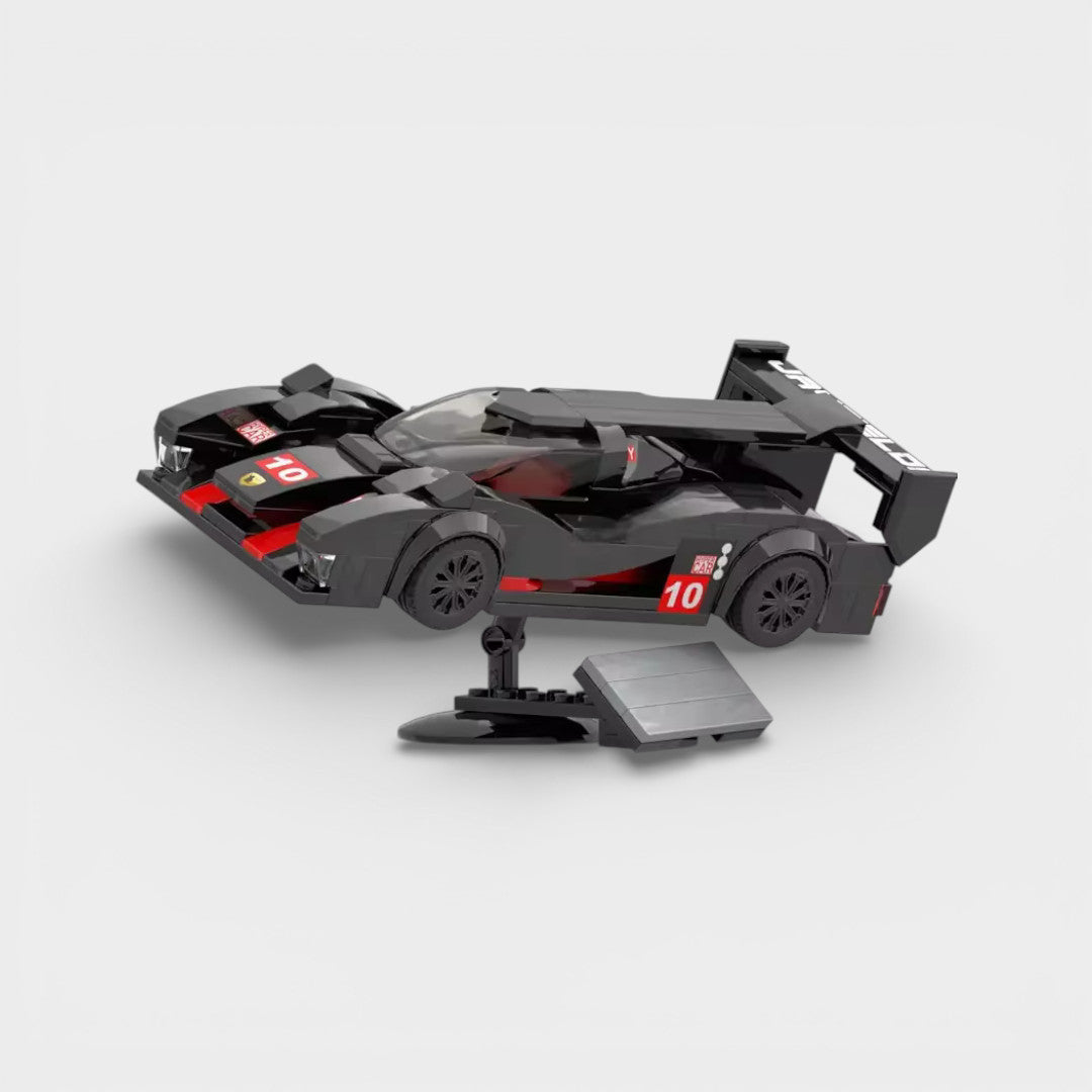 Stand Speedbrick avec voiture exposée en briques exemple d’usage